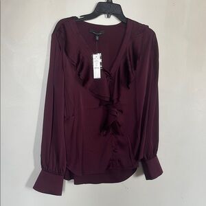 White House Black Market Red Ruffled Cuffed Sleeve Blouse